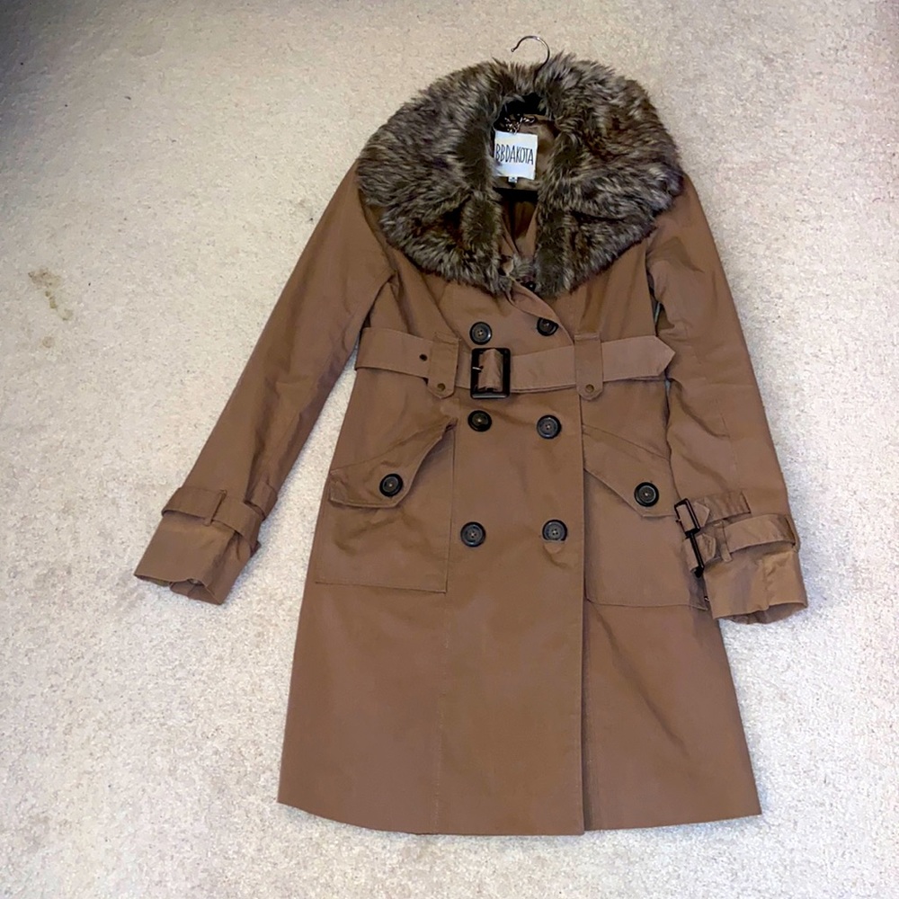 Faux-fur Trench Coat (Tan)